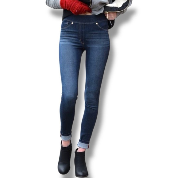 Luxe Denim Dark Indigo Wash Classic Skinny Straight Leg Stretch Women's Jeggings - Picture 2 of 16